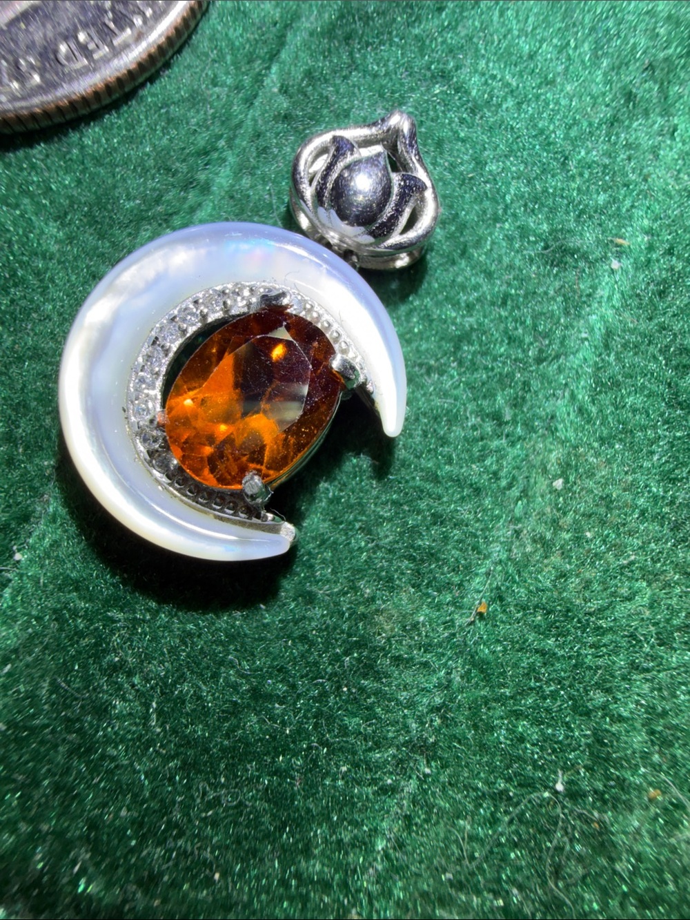 Sterling Crescent Moon Pendant with Fanta garnet Gemstone